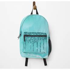 Famgem Backpack Teal glitter droplets on teal Faux metal foil School Bag Travel 15"