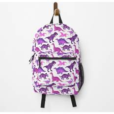 White - Women School Bags Famgem Backpack Pink and Purple Watercolor Dinos on White School Bag Travel 15"