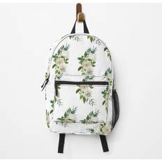 White - Women School Bags Famgem Backpack Green and white flowers School Bag Travel 15"