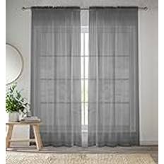 Curtains & Accessories Enhanced Living Crystal Grey Plain Sheer Voile Panel Curtain 145 x 183 cm