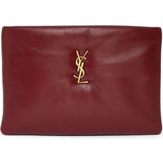 Clutches Saint Laurent Ysl-plaque Leather Clutch Bag Womens Dark Burgundy