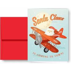 Red Cards & Invitations Paper Frenzy Aviator Pilot Santa in an Airplane Christmas Holiday Cards with Red Envelopes 25 pack