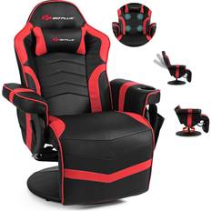 Gaming Chairs POWERSTONE POWERSTONE Gaming Recliner Massage Gaming Chair with Footrest Ergonomic PU Leather Single Sofa with Cup Holder Headrest and Side Pouch, Adjustable Living Room Chair Home Theater Seating Red