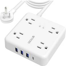 Electrical Accessories Trond Surge Protector Power Strip 10ft TROND Flat Plug Long Extension Cord with 4 USB Ports1 USB C Charger 4 Widely-Spaced AC Outlets, Wall Mount