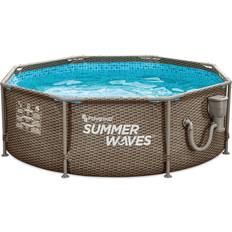 Summer Waves Dark Triple Basketweave 8 ft. x 30 in. Round Frame Above Ground Pool Set, Dark Taupe