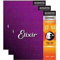 Elixir Elixir 11052 Acoustic 80/20 Nano Light 12-53 3 Pack Bundle