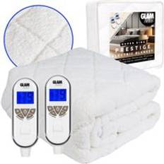 GlamHaus Super King Prestige Dual Control Sherpa Fleece Blankets White