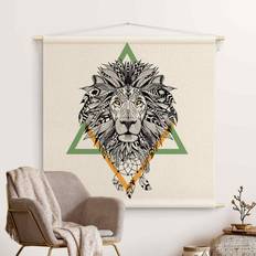 Boho Lion with Dream Catcher White/Black Décoration Murale 90x90cm