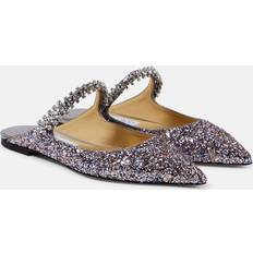 Jimmy Choo Silver - Women Shoes Jimmy Choo Bing embellished leather-trimmed flats silver