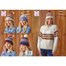 King Cole 5868 Aran Pattern Womens Sweater & Hats