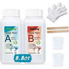 Epoxy Resin Clear Crystal Coating Kit 240ml/8.8oz 2 Part Casting Resin for Art, Craft, Jewelry Making, River Tables, Bonus Gloves, Measuring Cup a