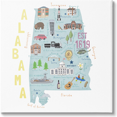 Square Posters Stupell Alabama Landmark Map USA Multi Poster