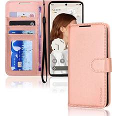 TechGear Rose Gold Pixel 7 Leather Wallet Case, Flip Protective Case with Wallet Card Holder, Stand and Wrist Strap PU Leather with Magnetic Closure For Google Pixel 7