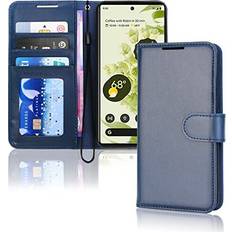 Google Pixel 6 Pro Wallet Cases TechGear Blue Pixel 6 Pro Wallet Case, Flip Protective Cover with Card Holder, Stand and Wrist Strap PU Leather with Magnetic Closure For Google Pixel 6 Pro