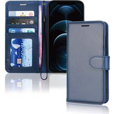 Iphone 12 pro max leather case TechGear Blue iPhone 12 Pro Max PU Leather Wallet Case, Flip Protective Case Cover with Wallet Card Holder, Stand and Wrist Strap with Magnetic Closure