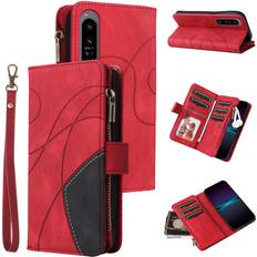 GANGXUN Red Case for Sony Xperia 1 IV Wallet Cover Zipper Poket Nine Card Slot PU Leather Magnetic Clasp Kickstand Compatible with Sony Xperia 1 IV Case