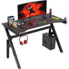 Cup Holder Gaming Desks PayLessHere PayLessHere 47 Inch Gaming Desk PC Carbon Fiber Table Ultimate Gamer Workstation with Cup Holder & Hook Office,Red