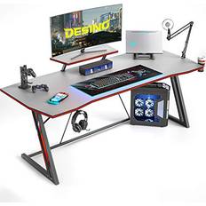 Desino DESINO Gaming Desk 55 inch PC Computer Desk, Home Office Desk Gaming Z Shaped Gamer Workstation with Cup Holder