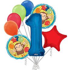 Blue Number Balloons Viva Party Curious George Round Balloon Bouquet 8 pc, 1st Birthday, Blue Number 1 Jumbo Balloon Viva Party Balloon Collection