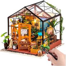Doll House Kit Greenhouse, DIY Miniature Room with LED light, Wooden Model Building Kit for Adults, Cathy's Flower House for Christmas