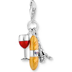 Thomas Sabo Wine Glass Eiffel Tower & Baguette Charm Pendant - Silver/Multicolour