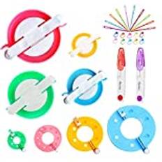 Ayasee Pompom tillverkningskit, pom pom stickning vävsats fluffboll vävare nål hantverk gör-det-själv stickning virkning hantverk verktygssats, 4 st pompom tillverkare 10 st stickstygn markörer 10 st plastnålar 30