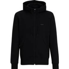 BOSS Stretch-cotton zip-up hoodie with logo print Black