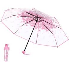 Umbrellas Cbcbtwo Compact Umbrella 37 Transparent Umbrella 8 Ribs Windproof Waterproof Travel Umbrella Sakura Pattern Lightweight Portable Umbrella for Women Man Rain Sun Backpack Car Purse