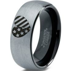 Jewelry Tungsten American Heart Shaped Flag Band Ring 8mm Men Women Comfort Fit Black Dome Brushed Gray Polished