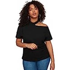 5XL - Mujer Blusas Schwarze Strickbluse mit Ausschnitten und Ausschnitten TBSSS22AF0009