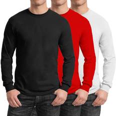 Long - Men T-shirts Private Label Men's Long Sleeve Crew Neck Tees 3-Pack Black, Red, White