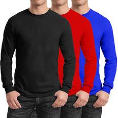 Long - Men T-shirts Private Label Men's Long Sleeve Crew Neck Tees 3-Pack Black, Red, Royal Blue