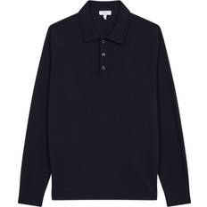 Wool Polo Shirts Reiss Trafford Merino Wool Slim Fit Long Sleeve Polo Shirt - Navy