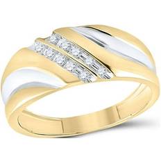 Men - Solitaire Rings FB Jewels FB Jewels 10kt Yellow Gold Mens Round Diamond 2-tone Wedding Anniversary Band Ring 1/8 Cttw