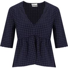 Polyamid Bluser Ganni Blue & Black V-Neck Blouse 081 Deep Cobalt DK