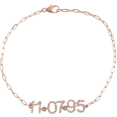 Adina Eden Date Nameplate Paperclip Bracelet - Rose Gold/Diamonds