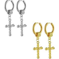 Tianci Men Earrings, Stainless Steel Hoop Stud Earrings Set for Women Girls, Pairs/6 Pairs/10Pairs Huge Sliver Gold Black Cross