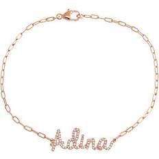 Adina Eden Script Name Paperclip Bracelet - Rose Gold/Diamonds