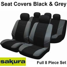 Car Upholstery Sakura Universal Neo Car Seat Covers Black & Washable Airbag Safe Full 8 Set