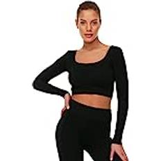 Trendyol Collection Frauen Sportbekleidung Figurbetont Basic Tiefer Rundhals Gestrickt Bluse