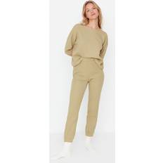 Stoff Schlafanzüge Trendyol Collection Gestricktes Pyjama-set Aus Grüner Baumwolle Mit Struktur für Damen