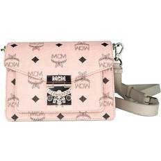 MCM Signature Soft Pink Diamond Logo Leather Mini Flap Lock Crossbody Handbag