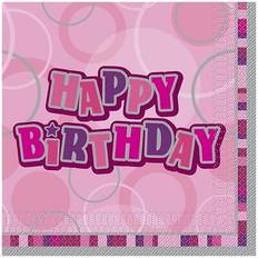 Party Supplies Unique Party Glitz Happy Birthday Disposable Napkins Pack of 16 Pink One Size