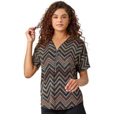 Bronze Chemisiers Roman Glitter Zig Zag Zip Front Stretch Top Bronze