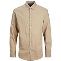 Ajustado Camisas Jack & Jones Jjegingham Twill Shirt L/S Noos Camisa Beige