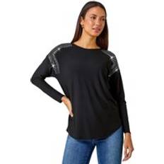 Clothing Roman Stud Embellished Stretch Jersey Top Black