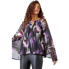 Clothing Roman Floral Print Mesh Stretch Top Purple