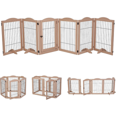 Arf Pets Freestanding Dog Gate with Door, 6 Gate 360Â° Walnut