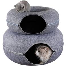 Wejoy Donut Cat Tunnel Bed Pets House Natural Felt Pet Cat Cave