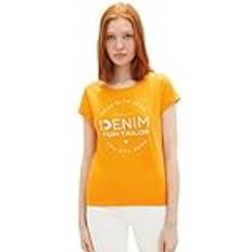 Denim T-shirts Tom Tailor Denim Damen 1037722 T-Shirt mit Schriftzug, 31684-Bright Mango Orange